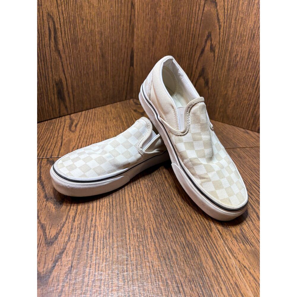 Vans Classic Slip-On Sneakers Tan Checkerboard Size 7W/5.5M Excellent Cond